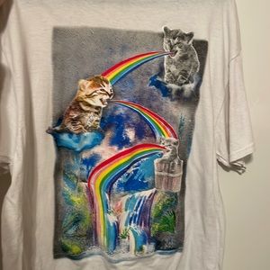 White T-Shirt with cats and rainbows. Never worn
